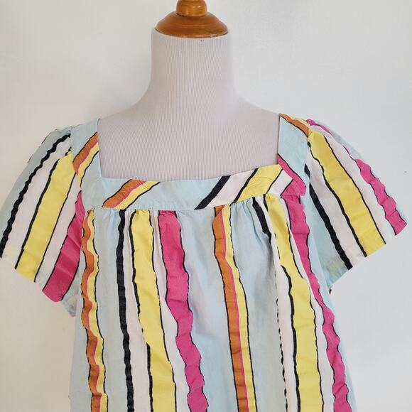 J. Crew Square Neck Seersucker Blouse Candy Striped Rainbow Women Plus 3X - Picture 6 of 11